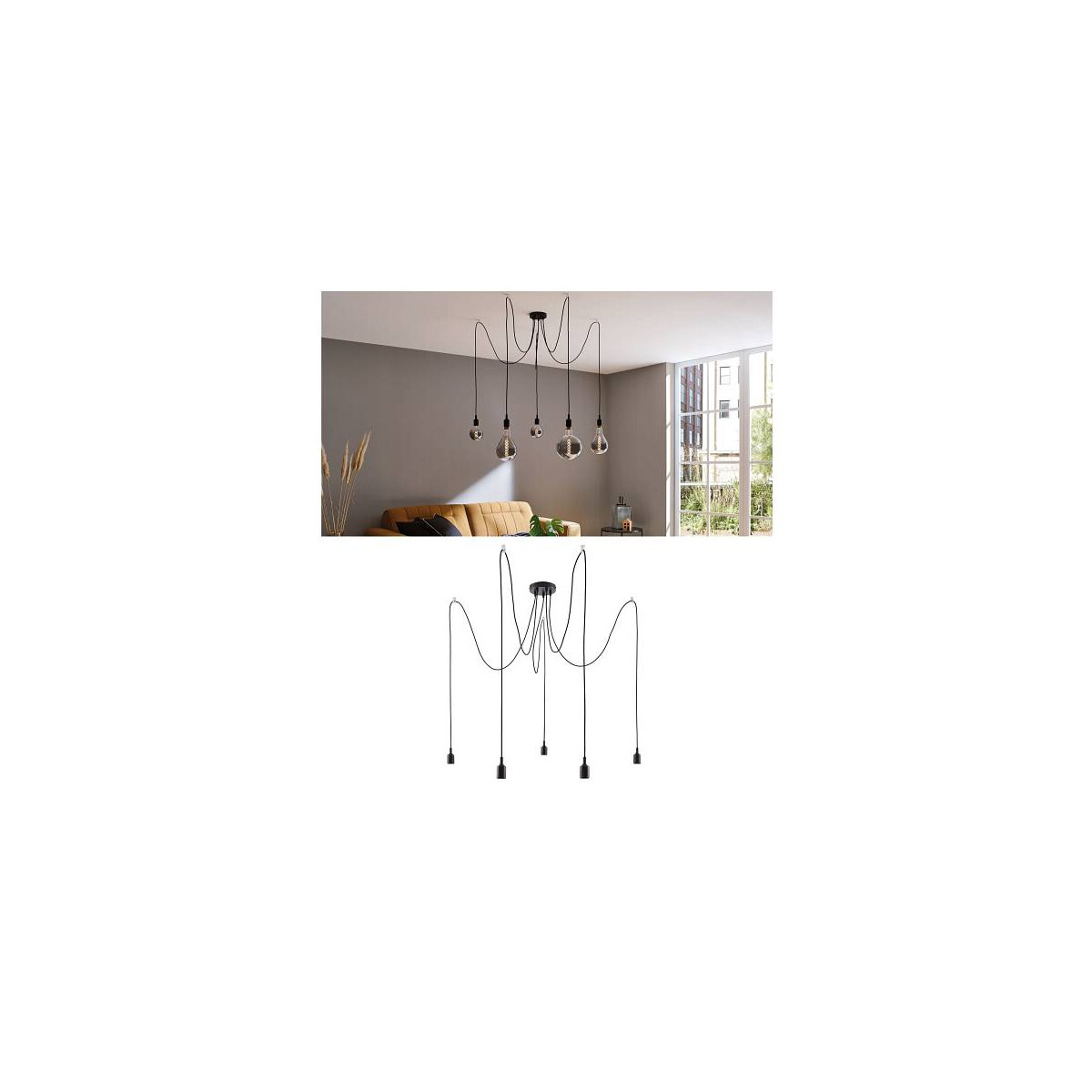 Neordic Pendelleuchte Ketil E27 max. 5x60W Schwarz dimmbar Silikon Metall