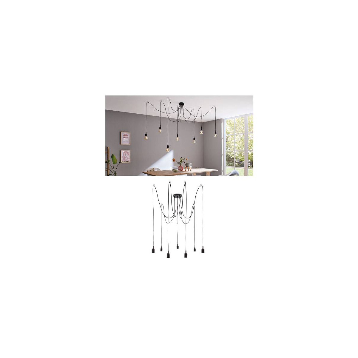 Neordic Pendelleuchte Ketil E27 max. 7x60W Schwarz dimmbar Silikon Metall