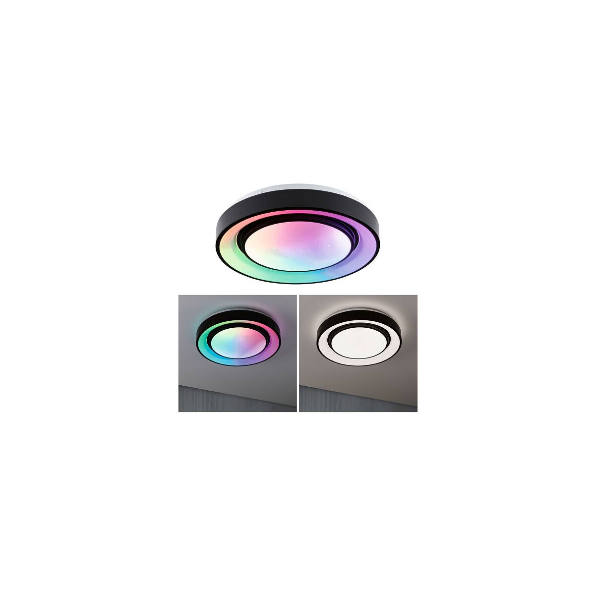 LED Deckenleuchte Rainbow mit Regenbogeneffekt RGBW+ 750lm 230V 22W dimmbar Schwarz Weiß