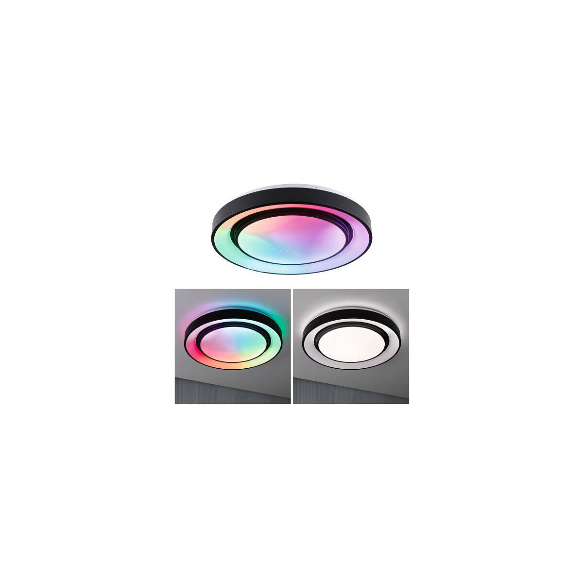 LED Deckenleuchte Rainbow mit Regenbogeneffekt RGBW+ 1500lm 230V 38,5W dimmbar Schwarz Weiß