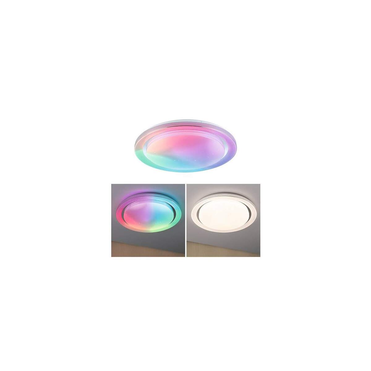 LED Deckenleuchte Rainbow mit Regenbogeneffekt RGBW+ 2800lm 230V 38,5W dimmbar Chrom Weiß
