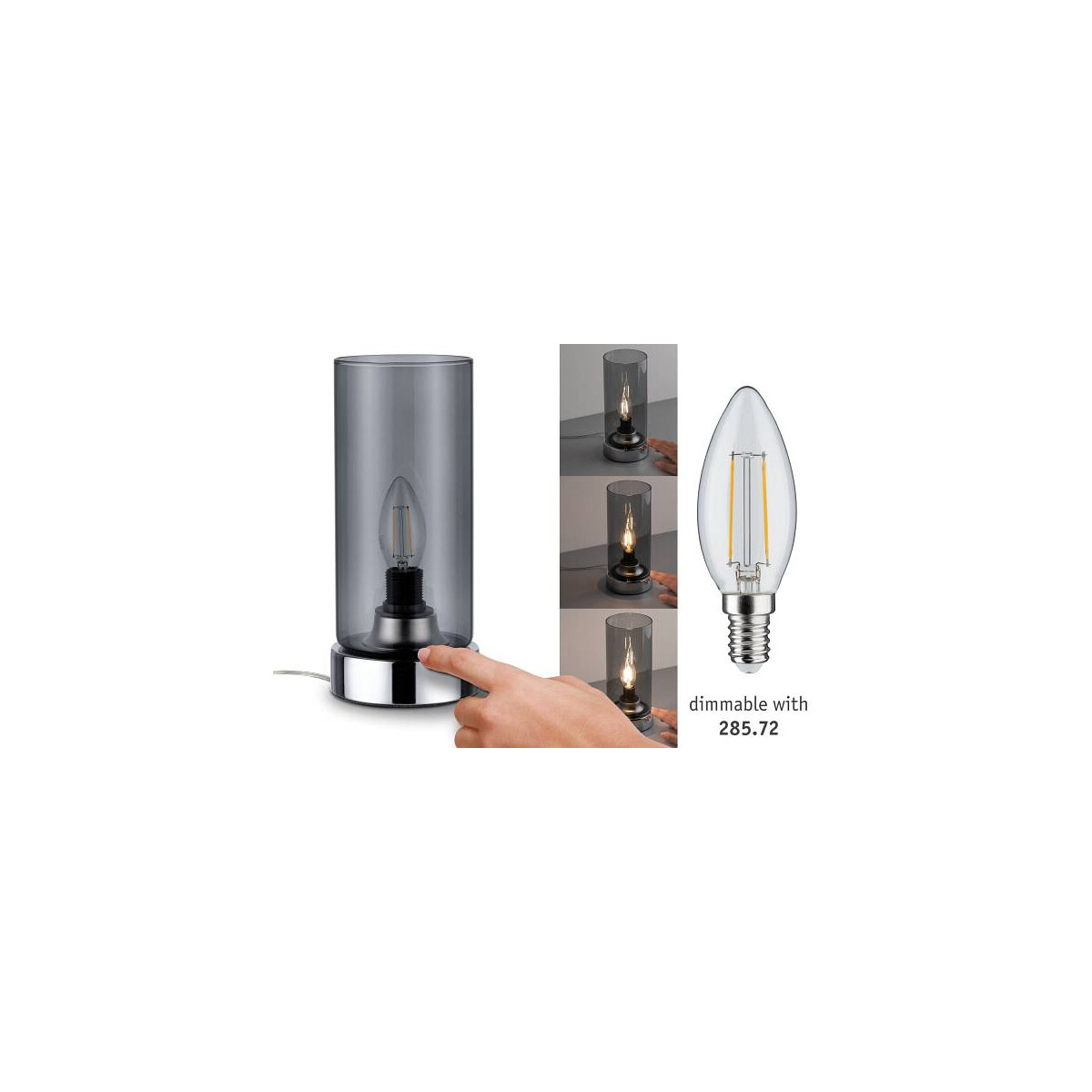 Tischleuchte Pinja E14 max. 20W Chrom Rauchglas