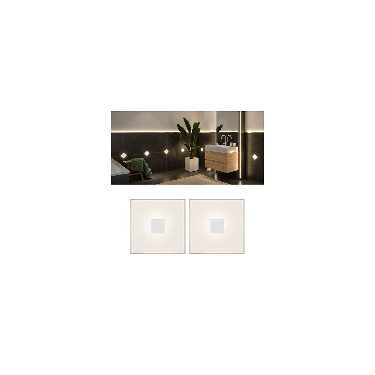 LumiTiles LED Fliesen Square 2er-Set IP44 100x10mm 2x20lm 230/12V 2x0,8W 2700K Weiß Kunststoff Aluminium