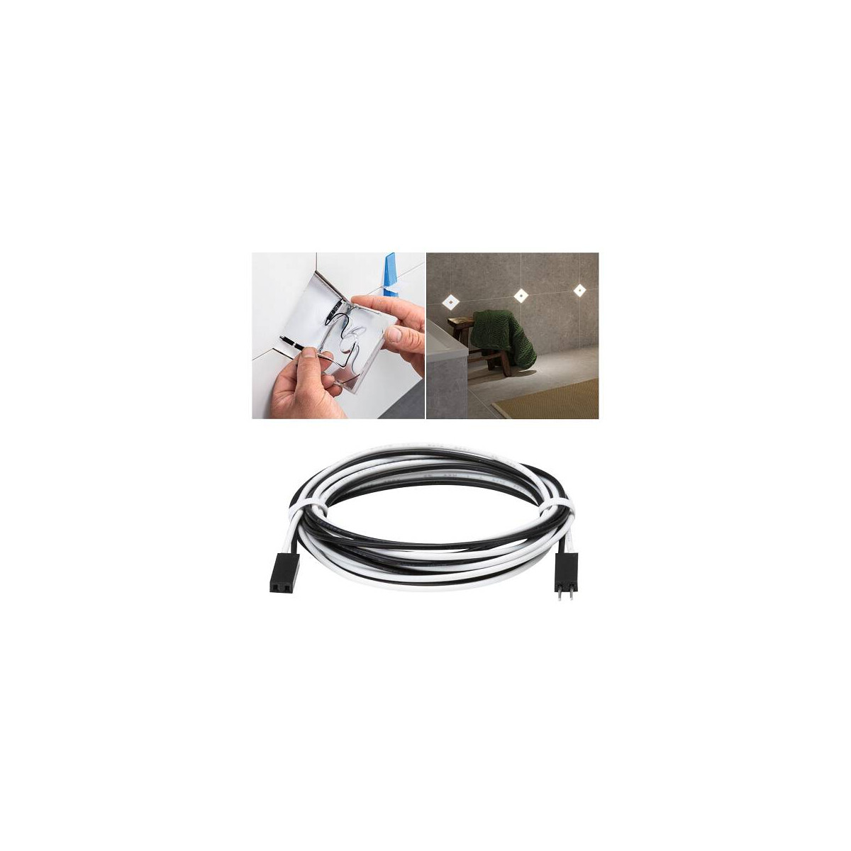LumiTiles Kabel Square Warmweiß 0,7m 12V Schwarz Kunststoff