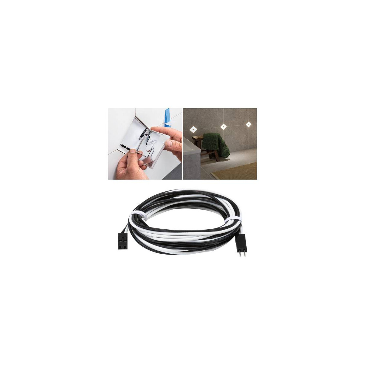 LumiTiles Kabel Square Warmweiß 1,9m 12V Schwarz Kunststoff