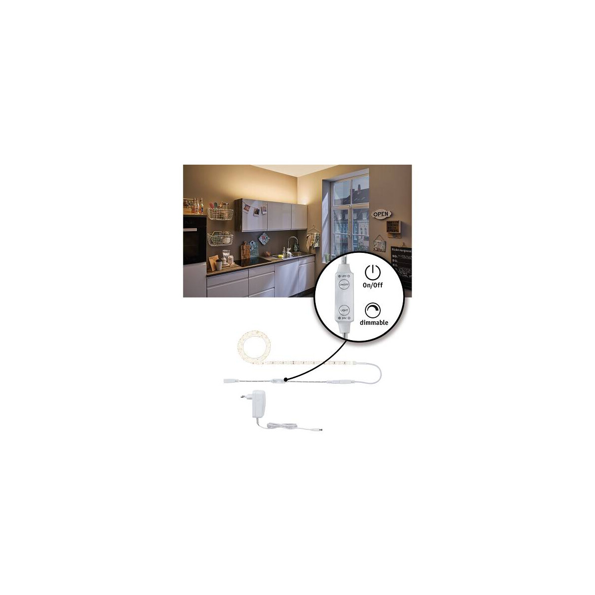 SimpLED Power LED Strip Warmweiß inkl. Dimm/Switch Komplettset 1,5m beschichtet 17W 1650lm 3000K 24VA