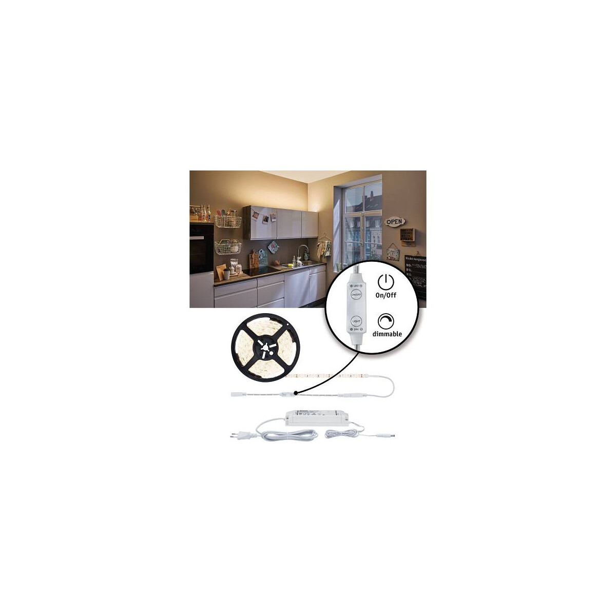 SimpLED Power LED Strip Warmweiß inkl. Dimm/Switch Komplettset 3m beschichtet 33W 3300lm 3000K 48VA
