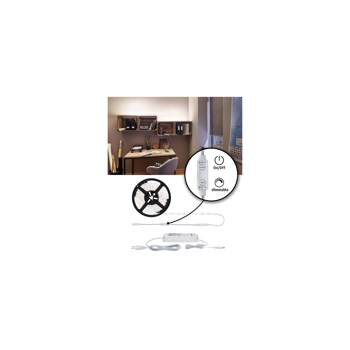 SimpLED Power LED Strip Neutralweiß inkl. Dimm/Switch Komplettset 5m beschichtet 50W 5500lm 4000K 60VA