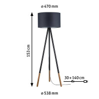 Neordic Stehleuchte Rurik E27 max. 20W Grau Holz Stoff Metal