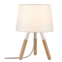 Neordic Tischleuchte Berit E27 max. 20W Weiß Holz Stof