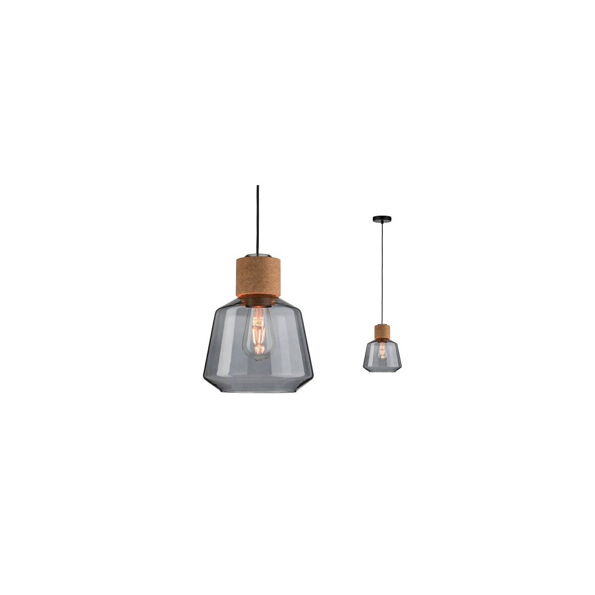 Neordic Pendelleuchte Elia E27 max. 20W Rauchglas Kork Schwarz dimmbar Glas Kork Metall