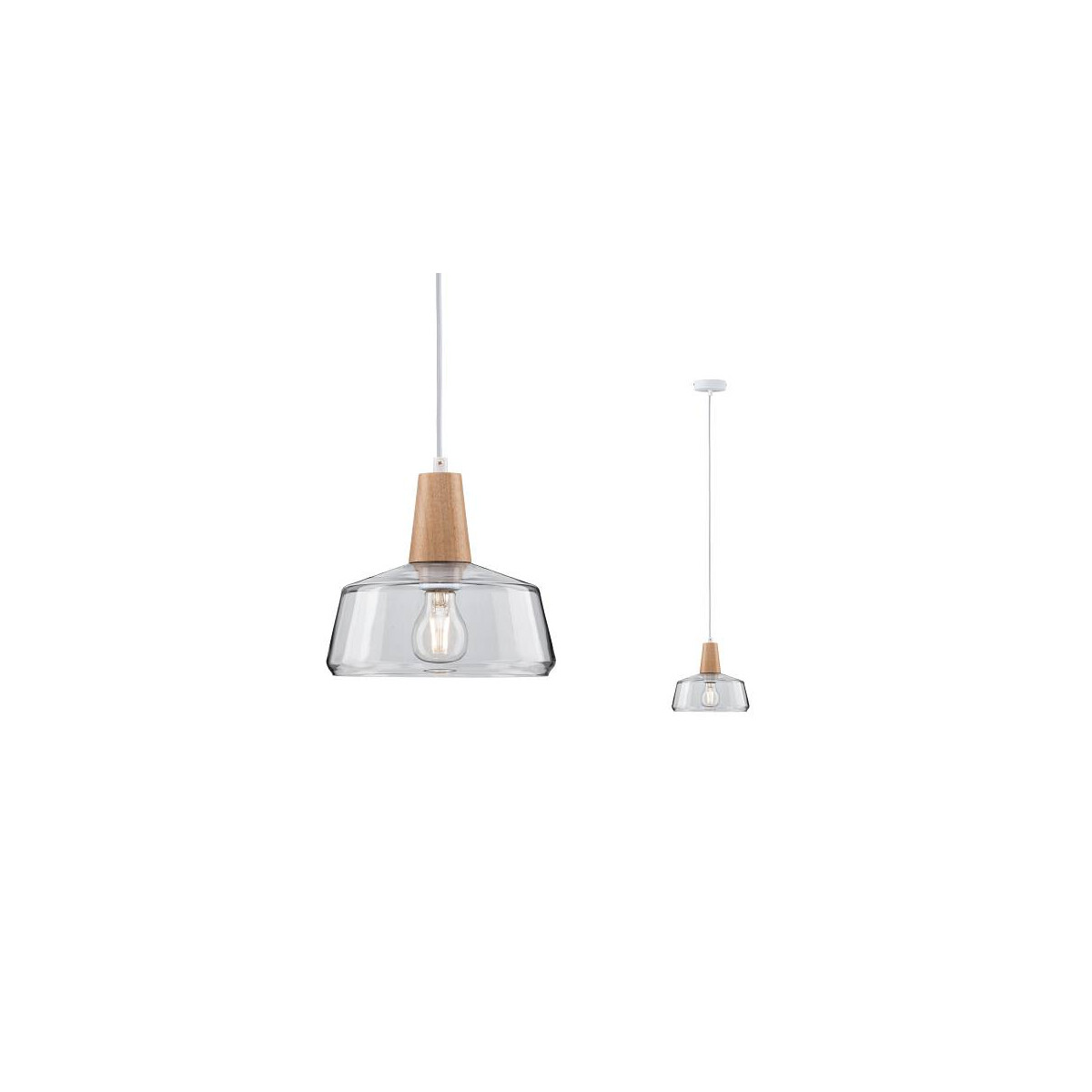 Neordic Pendelleuchte Yva E27 max. 20W Holz Klar dimmbar Holz Glas