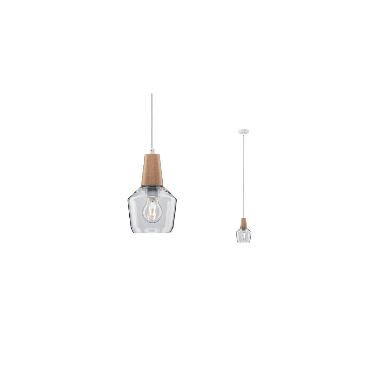Neordic Pendelleuchte Ylvie E27 max. 20W Holz Klar dimmbar Holz Glas