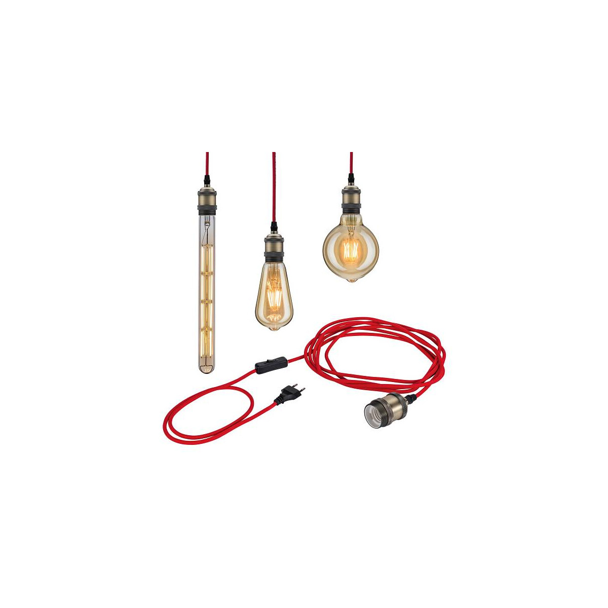 Neordic Pendelleuchte Eldar inkl. Stecker E27 max. 20W Rot Nickel gebürstet dimmbar Metall