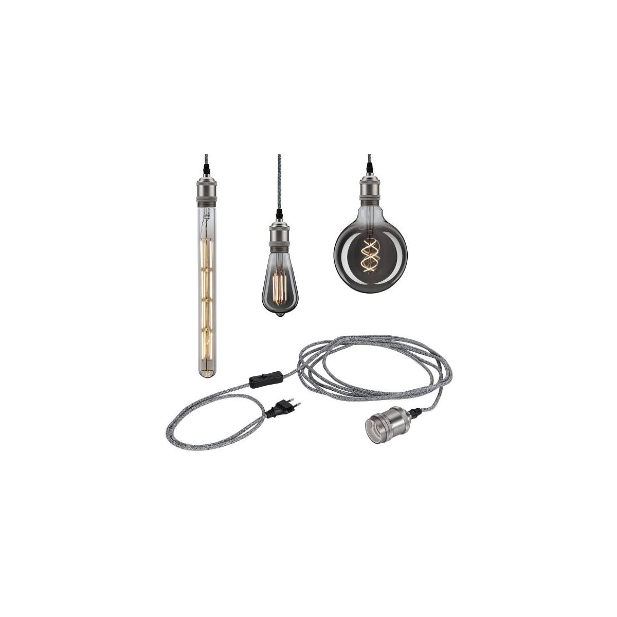 Neordic Pendelleuchte Eldar inkl. Stecker E27 max. 20W Grau Nickel dimmbar Metall