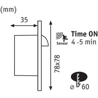 LED Wandeinbauleuchte Wall eckig 78x35mm 1,1W 65lm 230V 2700