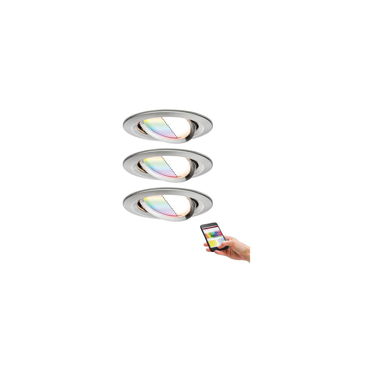 LED Einbauleuchte Smart Home Zigbee Nova Plus Coin Basisset schwenkbar rund 84mm 50° Coin 3x5,2W 3x400lm 230V dimmbar RGBW Eisen gebürstet