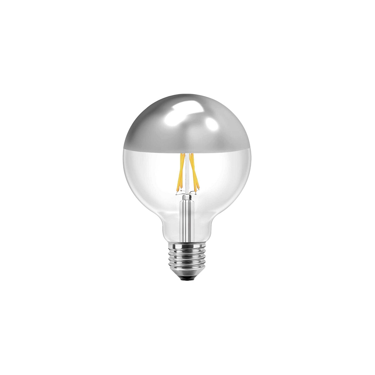 LED Globeform 125mm 8W E27 810lm WW Glas (klar mit silbernem Spiegelkopf)
