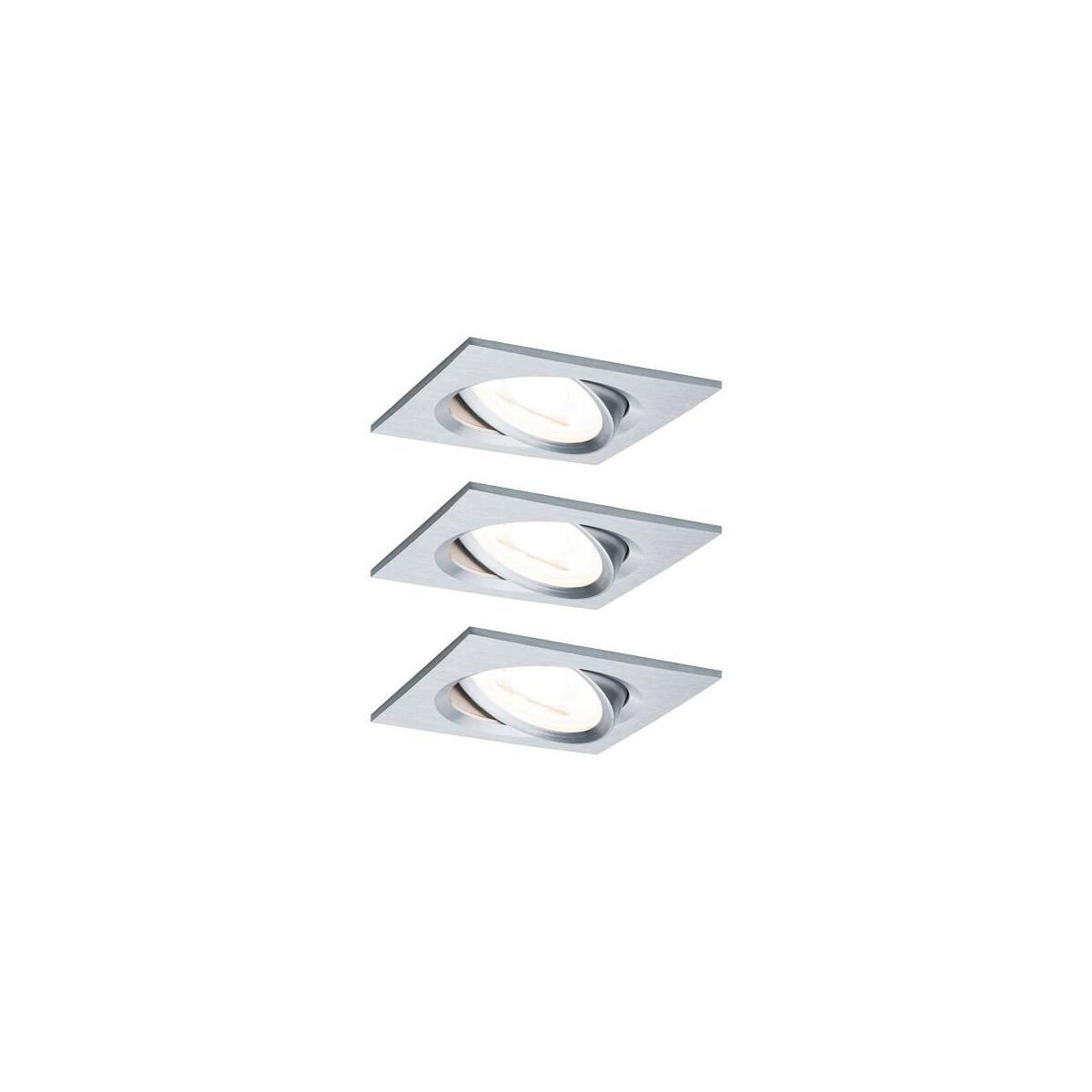 LED Einbauleuchte 3-Step-Dim Nova Basisset schwenkbar eckig 84x84mm 50° GU10 3x6,5W 3x460lm 230V dimmbar 2700K Alu gedreht