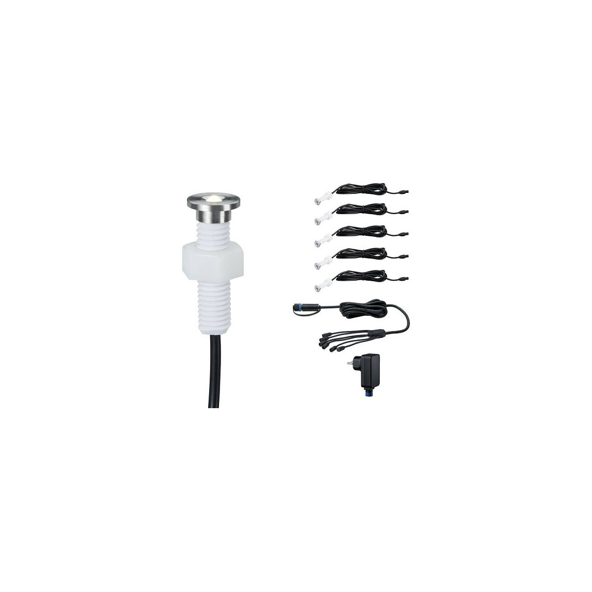 Plug & Shine LED Bodeneinbauleuchte MicroPen II Basisset IP67 3000K 5x0,2W 21VA Silber