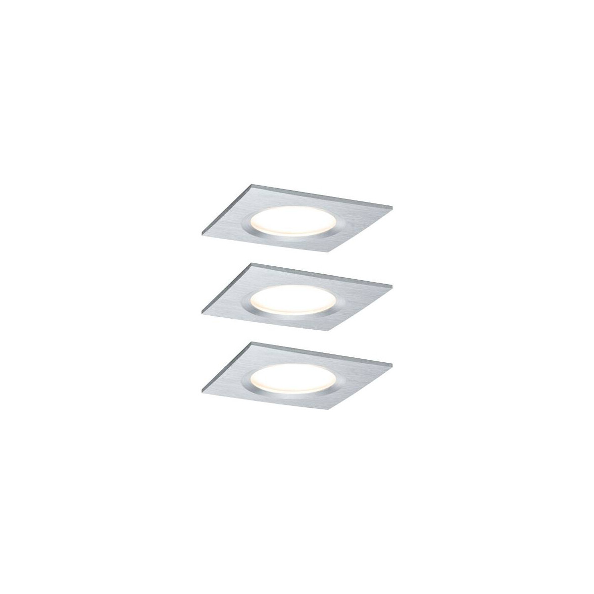 LED Einbauleuchte Nova Plus Coin Basisset starr IP44 eckig 78x78mm Coin 3x6W 3x470lm 230V dimmbar 2700K Alu gedreht