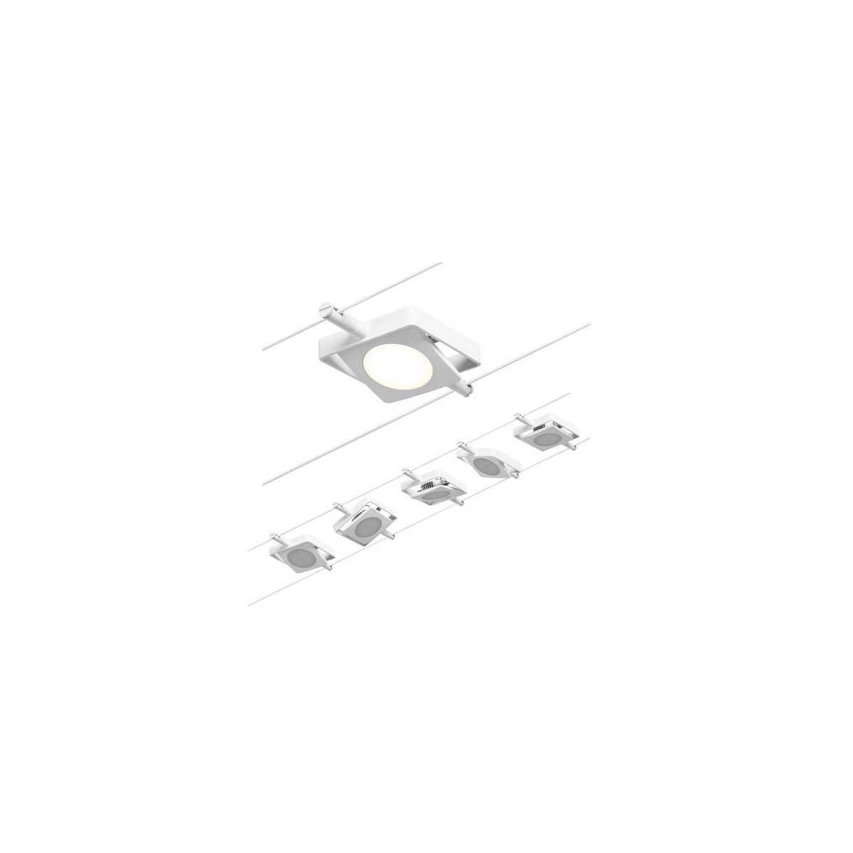 CorDuo LED Seilsystem MacLED Basisset 5x250lm 5x45W 3000K 230 12V Weiß Chrom