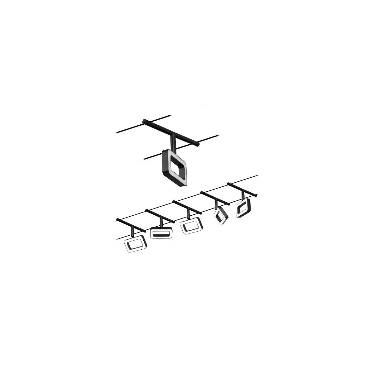 CorDuo LED Seilsystem Frame Basisset 5x280lm 5x48W 3000K 230 12V Schwarz matt Chrom