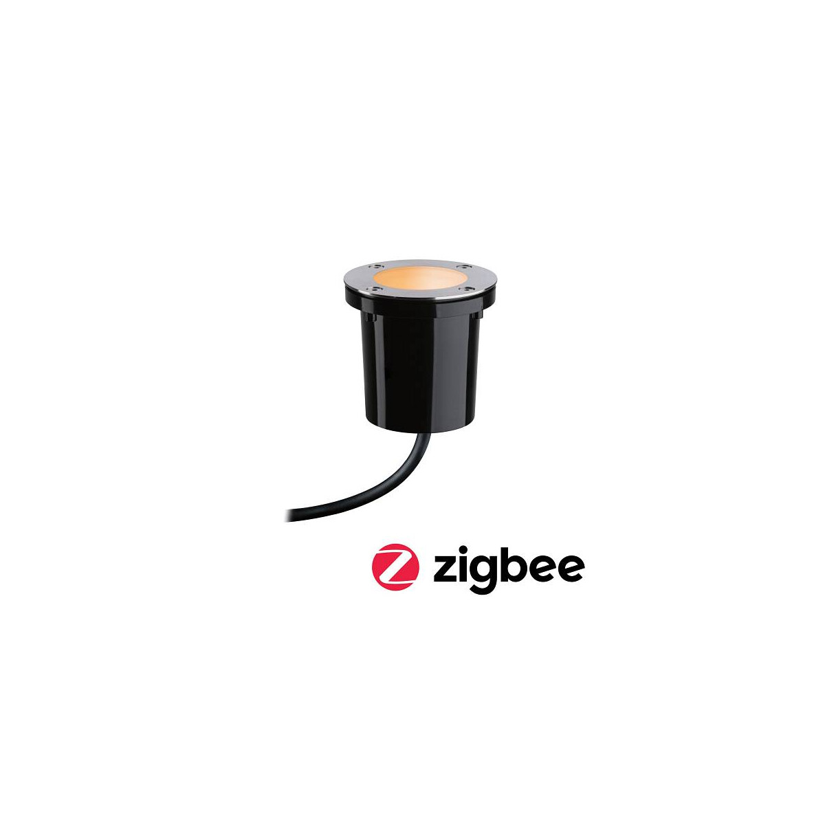 Plug & Shine LED Bodeneinbauleuchte Smart Home Zigbee Goldlicht Einzelspot Insektenfreundlich IP65 Tunable Warm 4,6W Schwarz Edelstahl