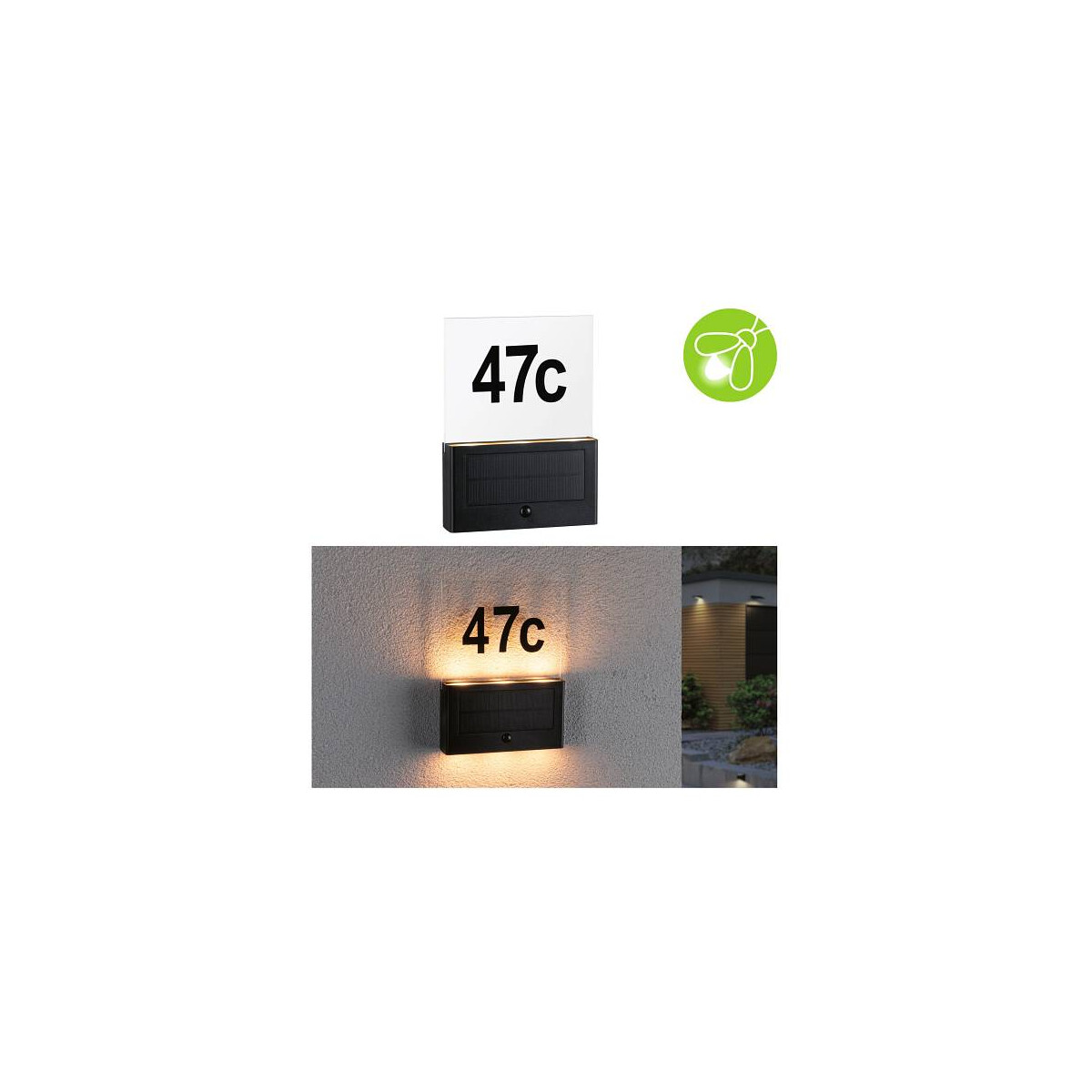 Solar LED Hausnummernleuchte Neda Bewegungsmelder insektenfreundlich IP44 2200K 18lm Anthrazit