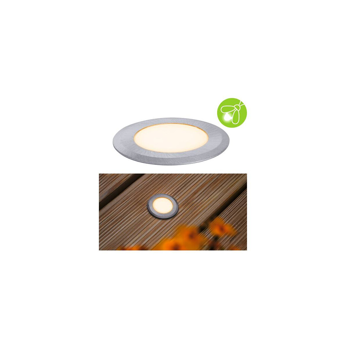 LED Bodeneinbauleuchte Goldlicht insektenfreundlich IP67 rund 50mm 2200K 2,2W 60lm 230V Alu Kunststoff Metall