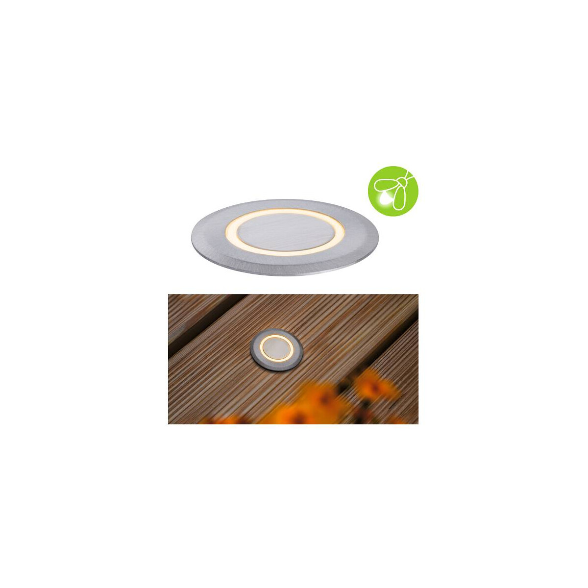 LED Bodeneinbauleuchte Goldlicht insektenfreundlich IP67 rund 50mm 2200K 2,2W 15lm 230V Alu Kunststoff Metall