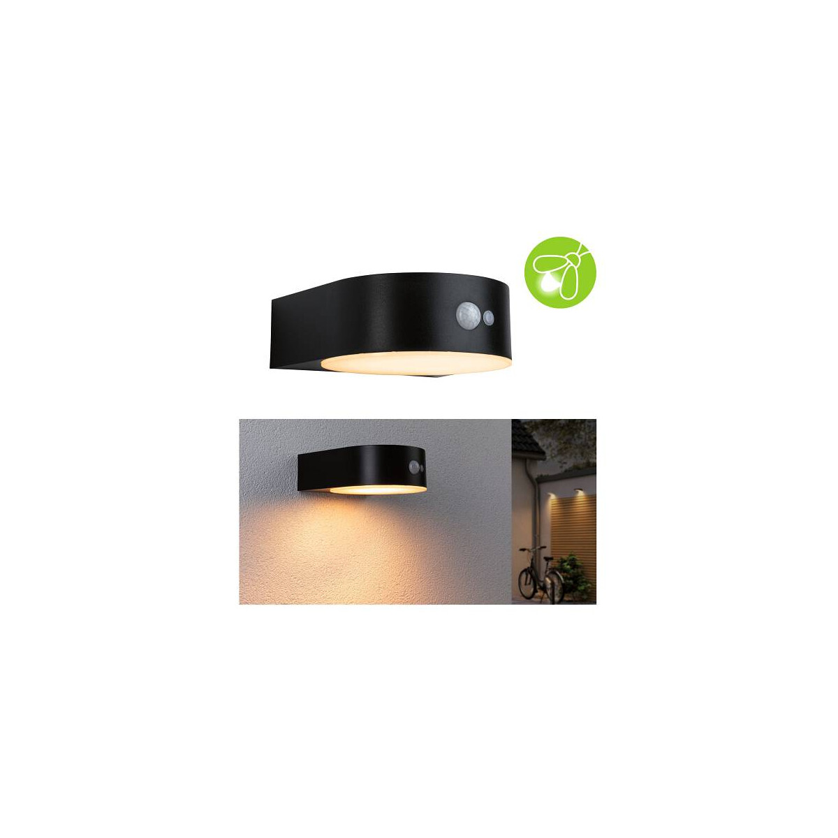 Solar LED Außenwandleuchte Eileen Bewegungsmelder insektenfreundlich IP44 2200K 300lm Schwarz