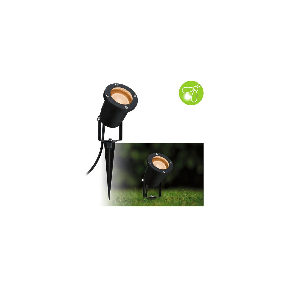 LED Gartenstrahler Goldlicht insektenfreundlich IP65 rund 92mm 2200K 4,3W 320lm 230V 38-38° Schwarz Metall