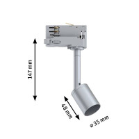 ProRail3 Schienenspot Purell GU10 max. 10W dimmbar 230V Silb