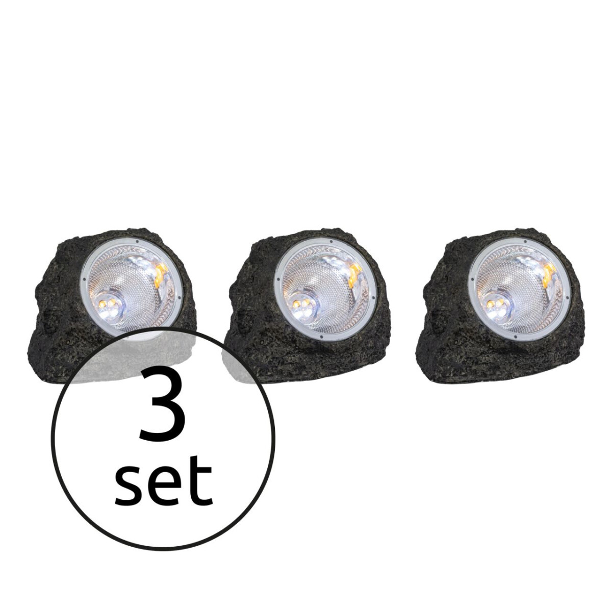 3er SET Solar-Gartenstrahler Selbstaufladend Aussenleuchte Stein-Design Globo Solar