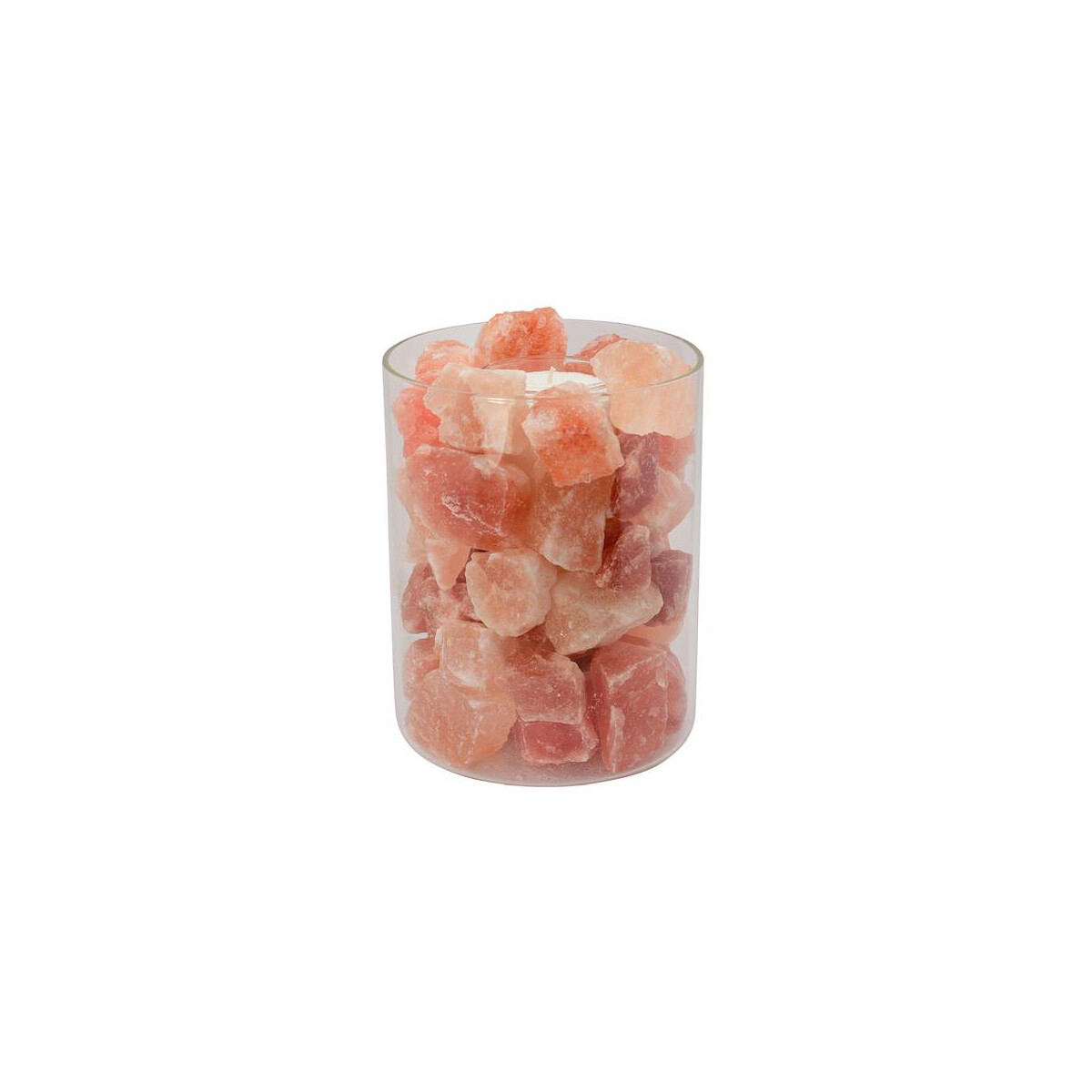 Salzkristall Dekorationsartikel FEUER im Glas, Ø ca. 14 cm, Höhe ca. 19 cm