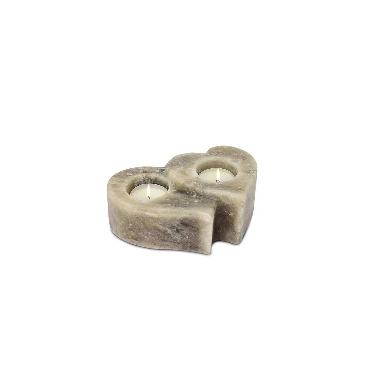 Salzkristall Teelichthalter TWIN HEART Grey Line