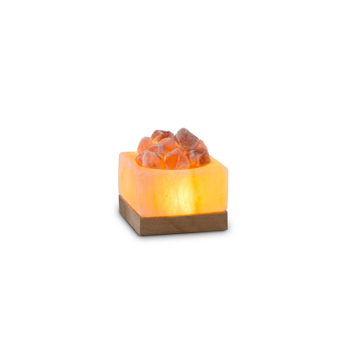 USB Salzschale PETITE KUBUS, mit Salzkristallen, mit Holzsockel, ca. 8 x 8 x 4 cm