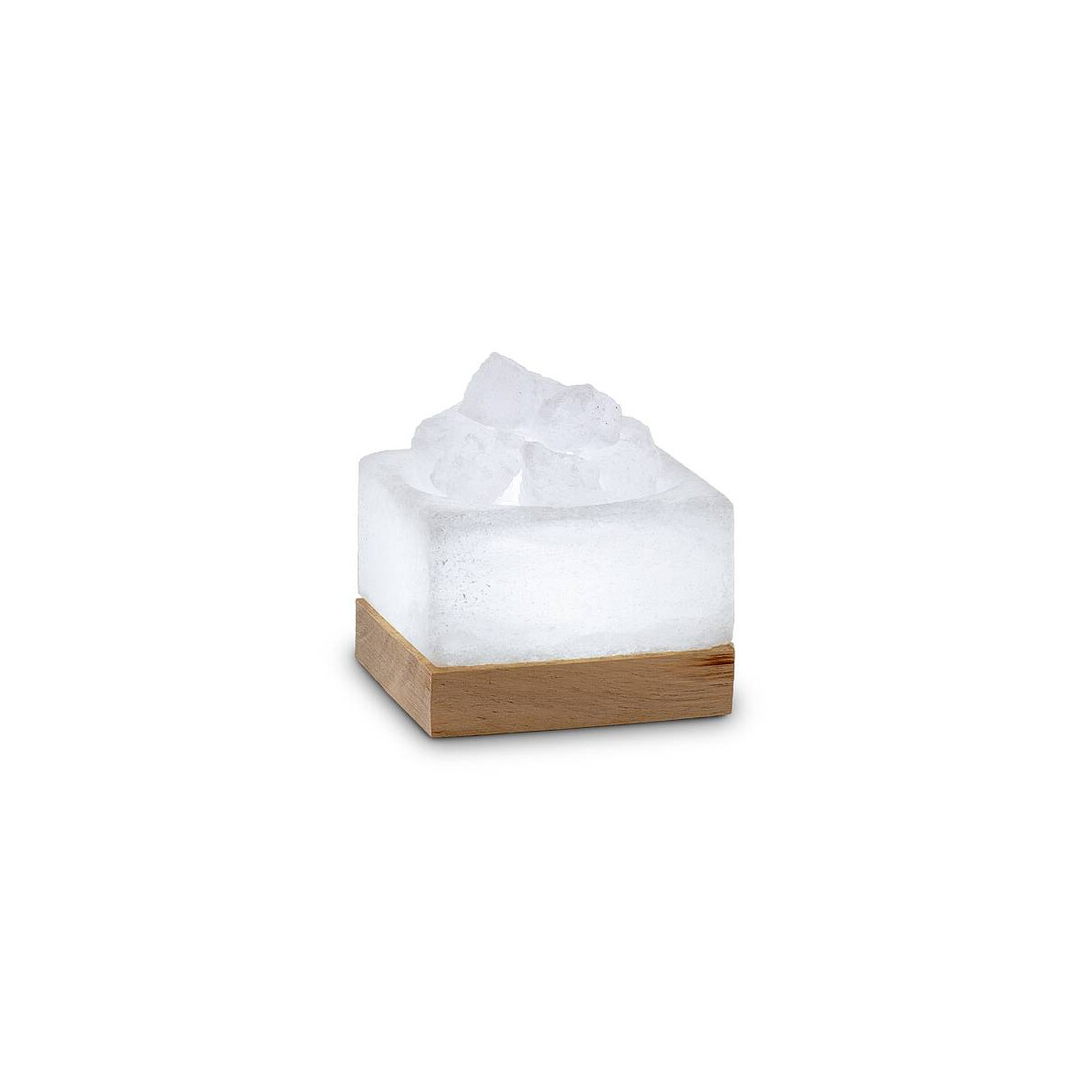 USB Salzschale PETITE KUBUS, White Line, mit Salzkristallen, mit Holzsockel, ca. 8 x 8 x 4 cm