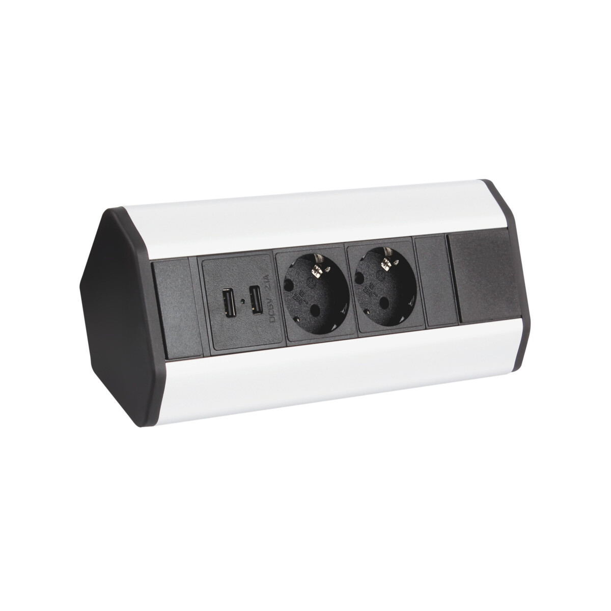 CORNER BOX 2 USB Ecksteckdose Möbelsteckdose Farbe Aluminium Steckdose Schuko