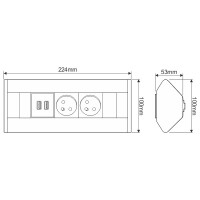CORNER BOX 2 USB Ecksteckdose Möbelsteckdose Farbe Alum