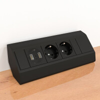 CORNER BOX 2 USB Ecksteckdose Möbelsteckdose Farbe Schw