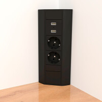CORNER BOX 2 USB Ecksteckdose Möbelsteckdose Farbe Schw