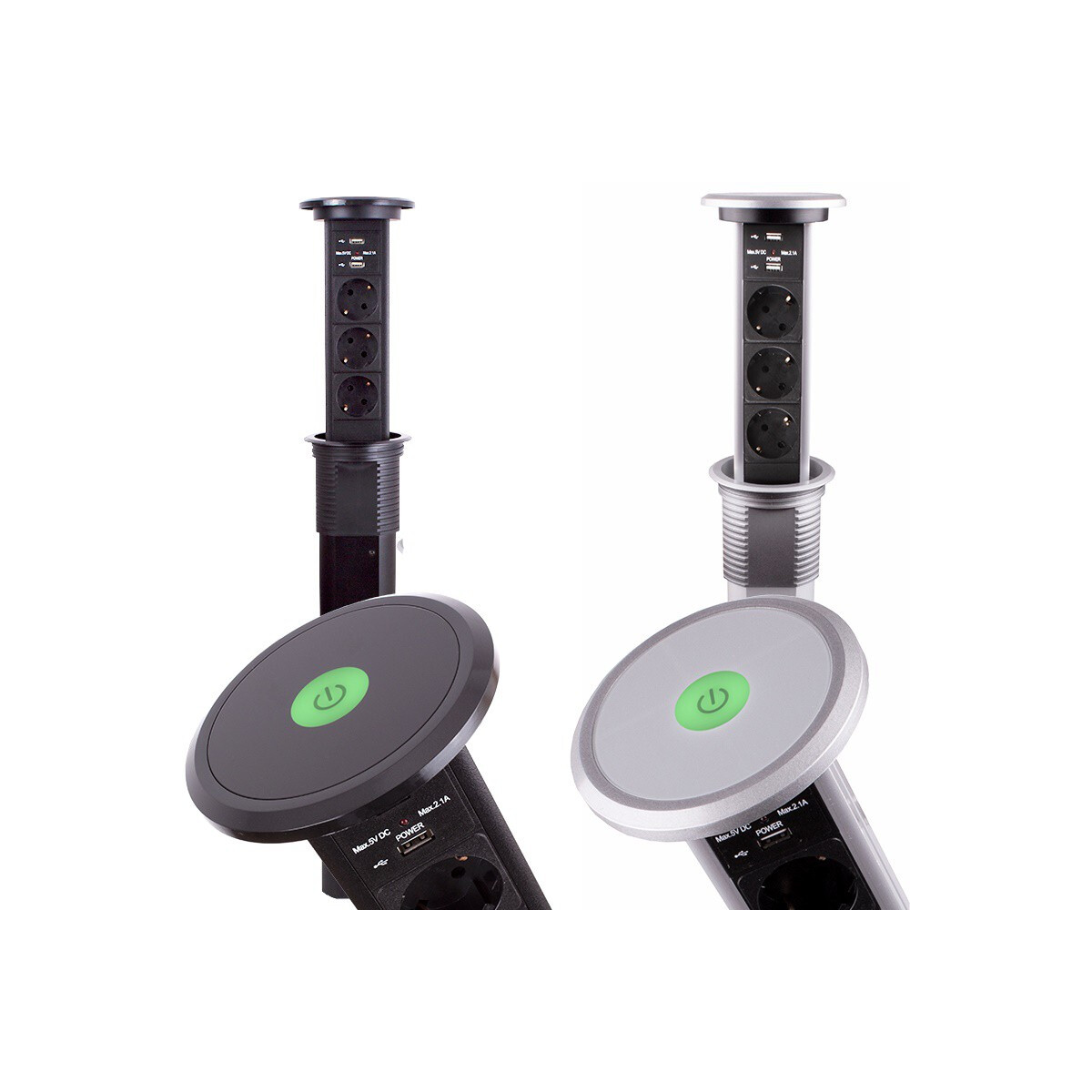 LIFT BOX Möbelsteckdose Automatisch mit USB C Farbe Aluminium