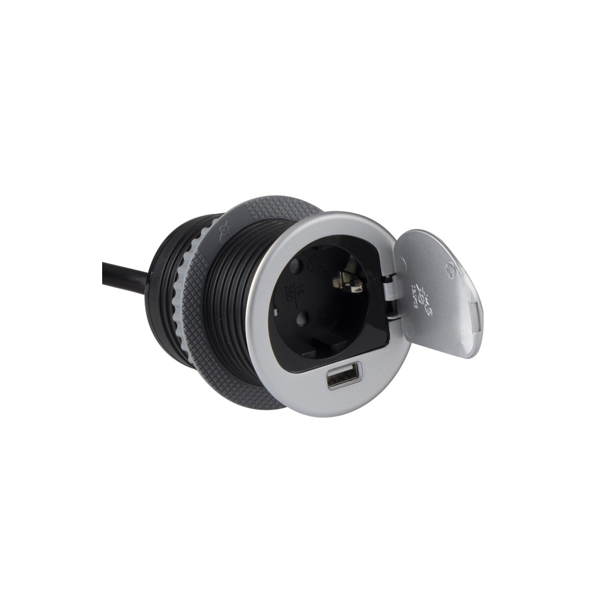 SINGLE BOX Einbausteckdose mit USB (SCHUKO) Farbe Aluminium