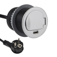SINGLE BOX Einbausteckdose mit USB (SCHUKO) Farbe Aluminium 