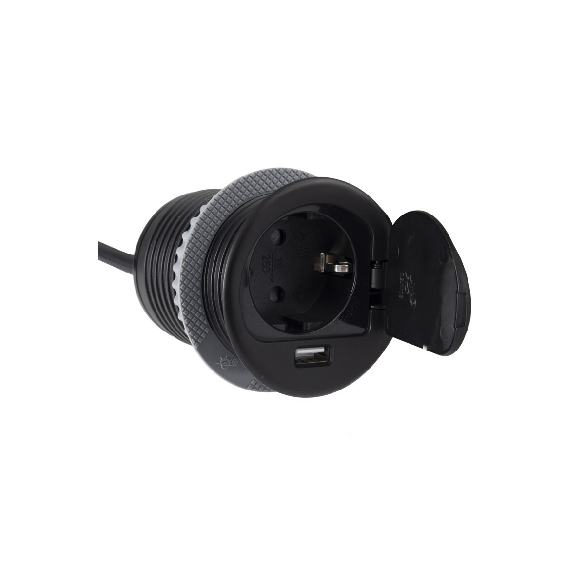 SINGLE BOX Einbausteckdose mit USB (SCHUKO) Farbe Schwarz