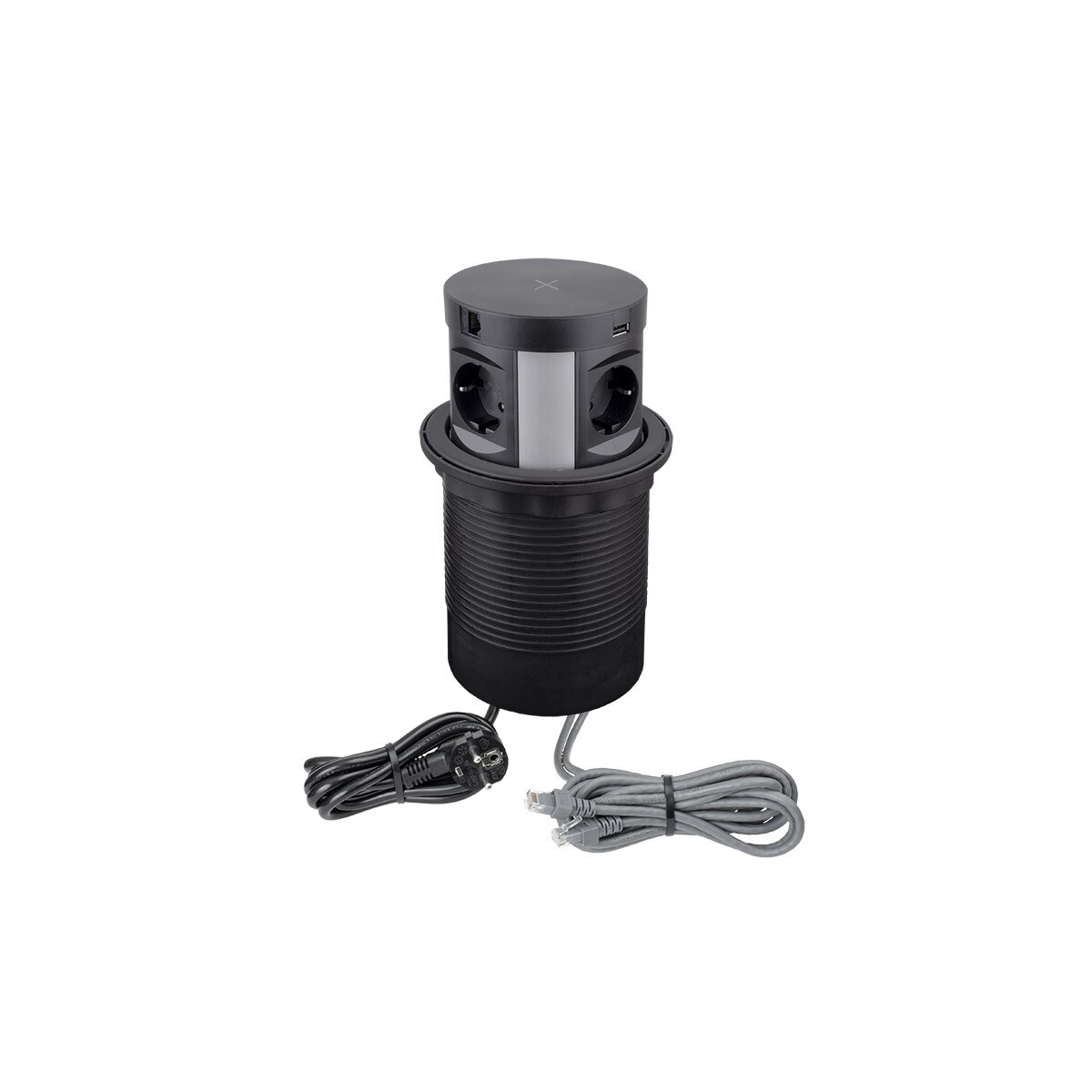 MULTI BOX BüroEinbausteckdose mit Induktionsladegerät Farbe Schwarz Steckdose Schuko