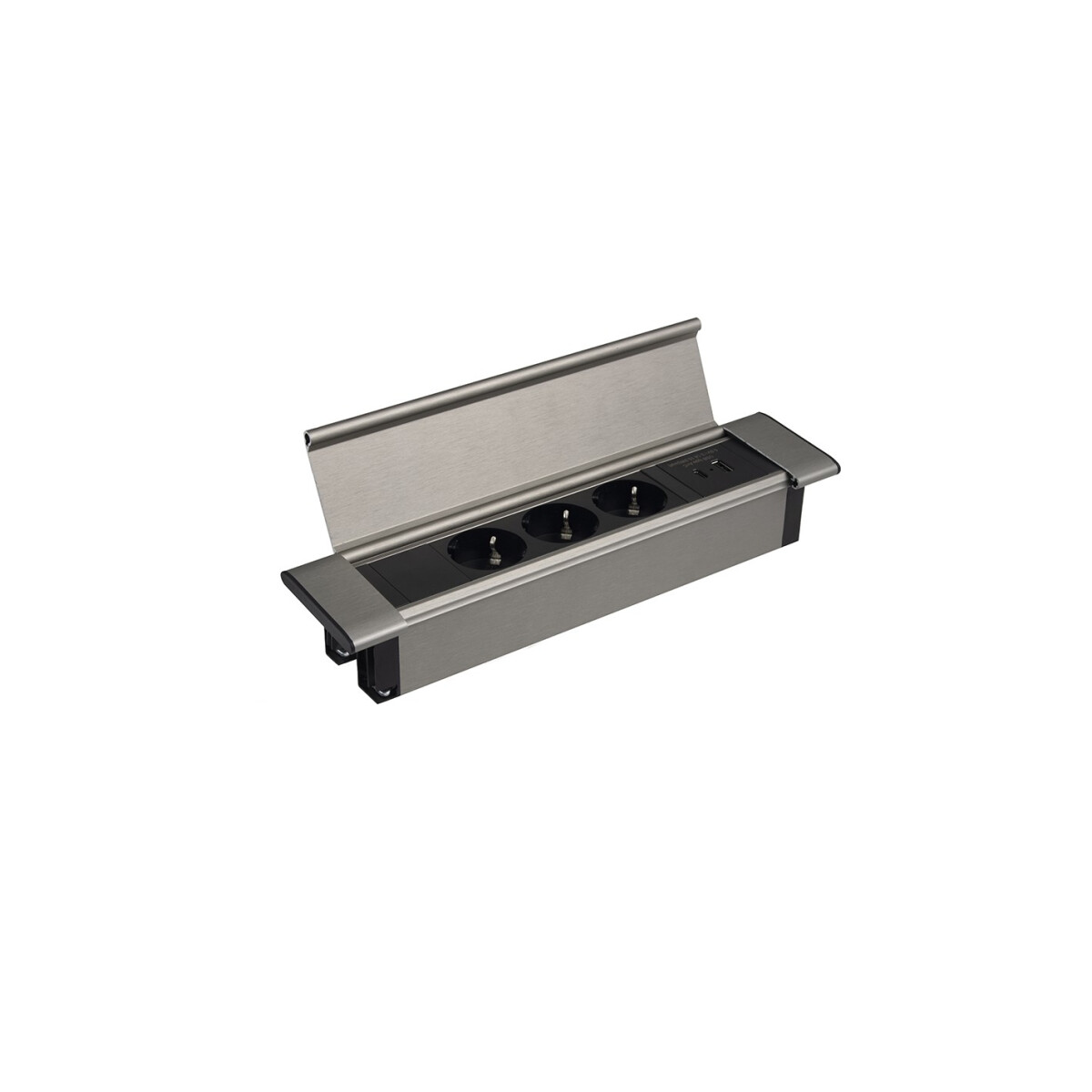 Einbausteckdose Flat Box edelstahl 3 Stecker + USB