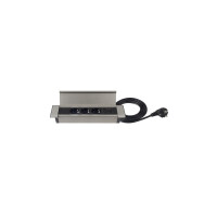 Einbausteckdose Flat Box edelstahl 3 Stecker + USB 5